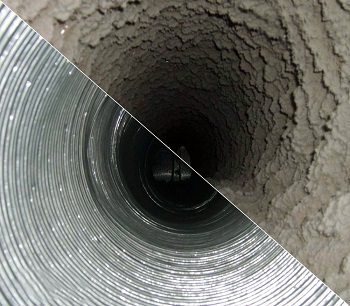 Vervuild ventilatiekanaal voor en na reiniging